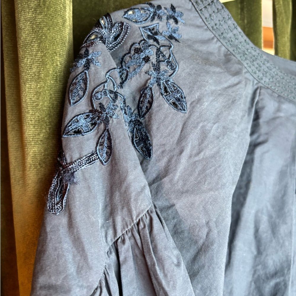 Free People Wishing Well Blouse Navy Blue Embroidered Cut Out Blouse - Picture 4 of 7